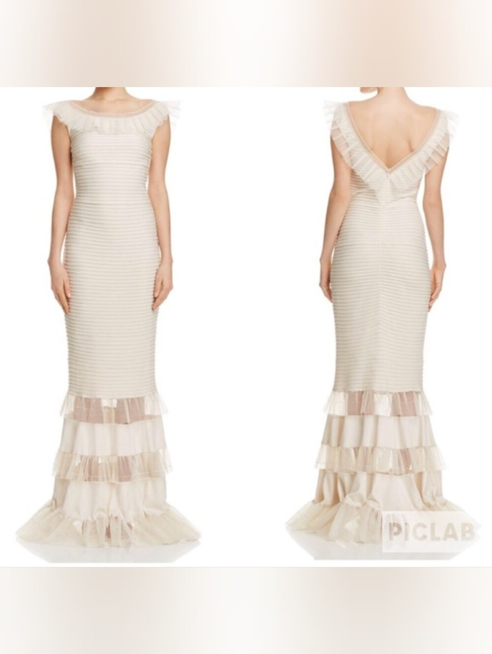 Tadashi Shoji Designer Gown Elegant Cream Ruffled Mermaid Dress Size S